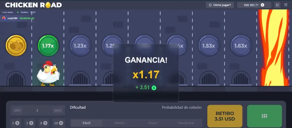 Botón de retiro activo con ganancia y multiplicador acumulado en Chicken Road