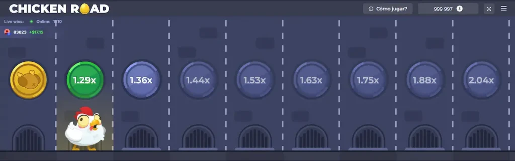 Interfaz de Chicken Road, un juego crash sin rodillos ni líneas de pago