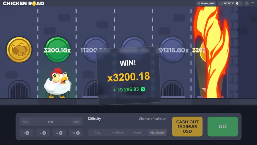 Multiplicadores altos de Chicken Road con premio máximo mostrado en la pantalla del juego